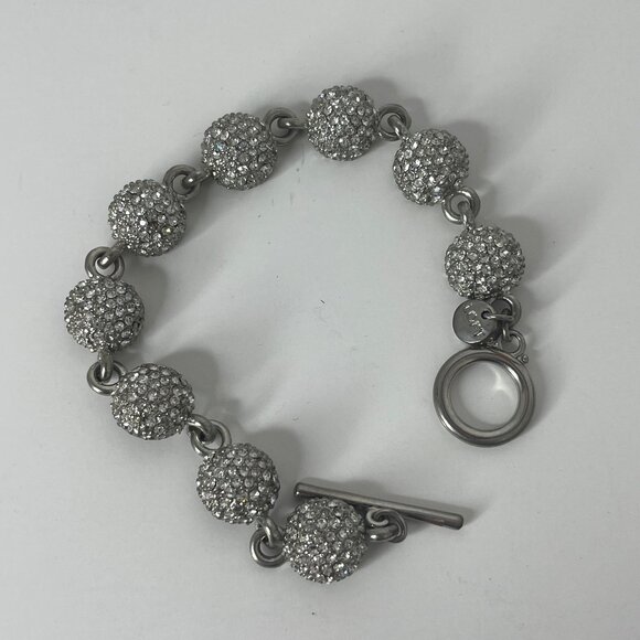 Ann Taylor Loft Rhinestone Silver-tone Toggle Clasp Statement Bracelet - Picture 2 of 8